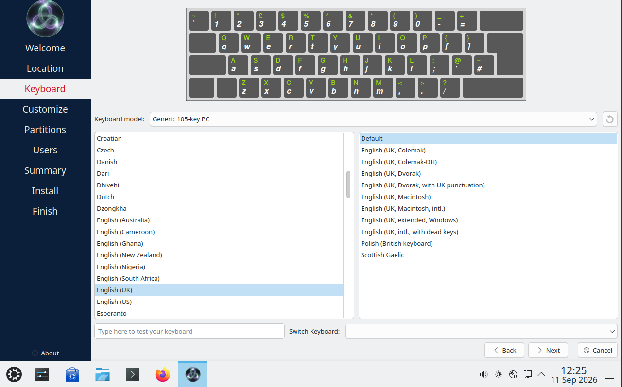 Keyboard layout selection