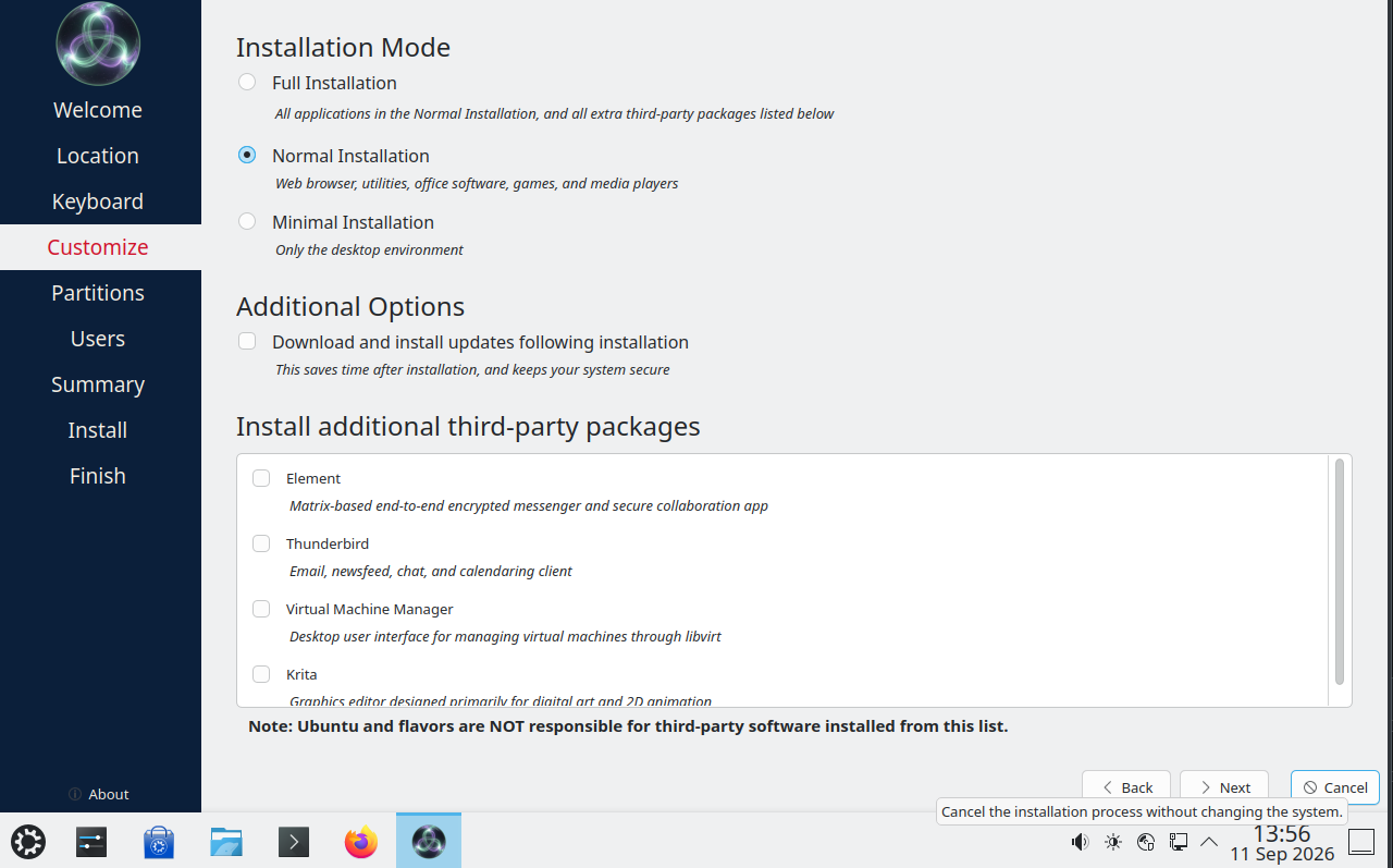 Customise installation options