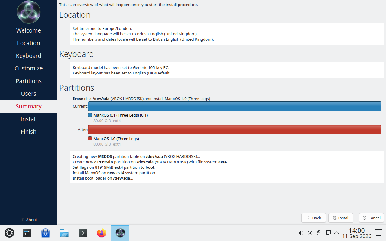 Installation summary before commit