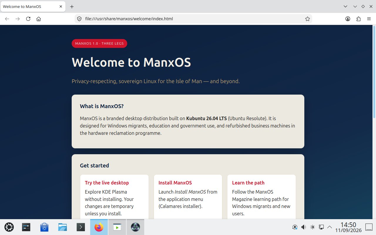 ManxOS welcome page in the browser