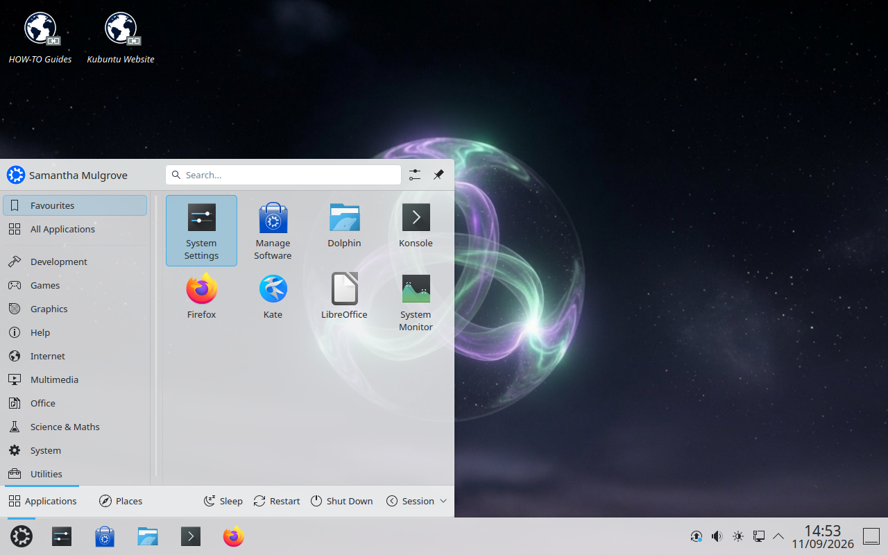 Application menu on the desktop